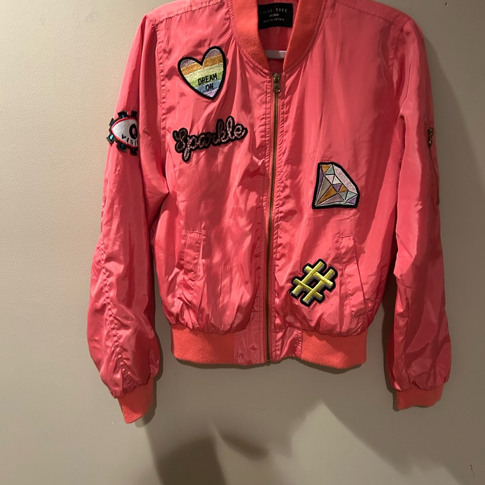 "Love Tree" Pink bomber jacket with patches